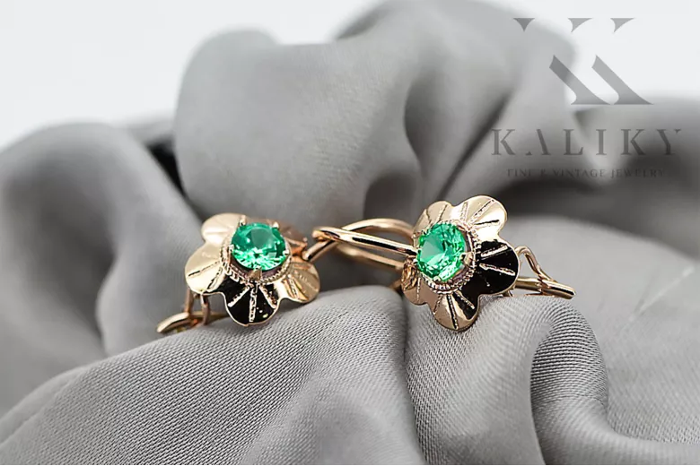 Vintage Jewlery Earrings Emerald Original Vintage 14K Rose Gold vec028r